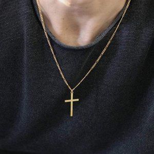 14k Gold Figaro Cross Pendant Chain Necklace 20in